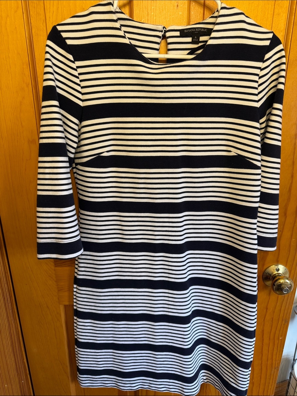 Banana Republic Navy and White Striped Midi Dress